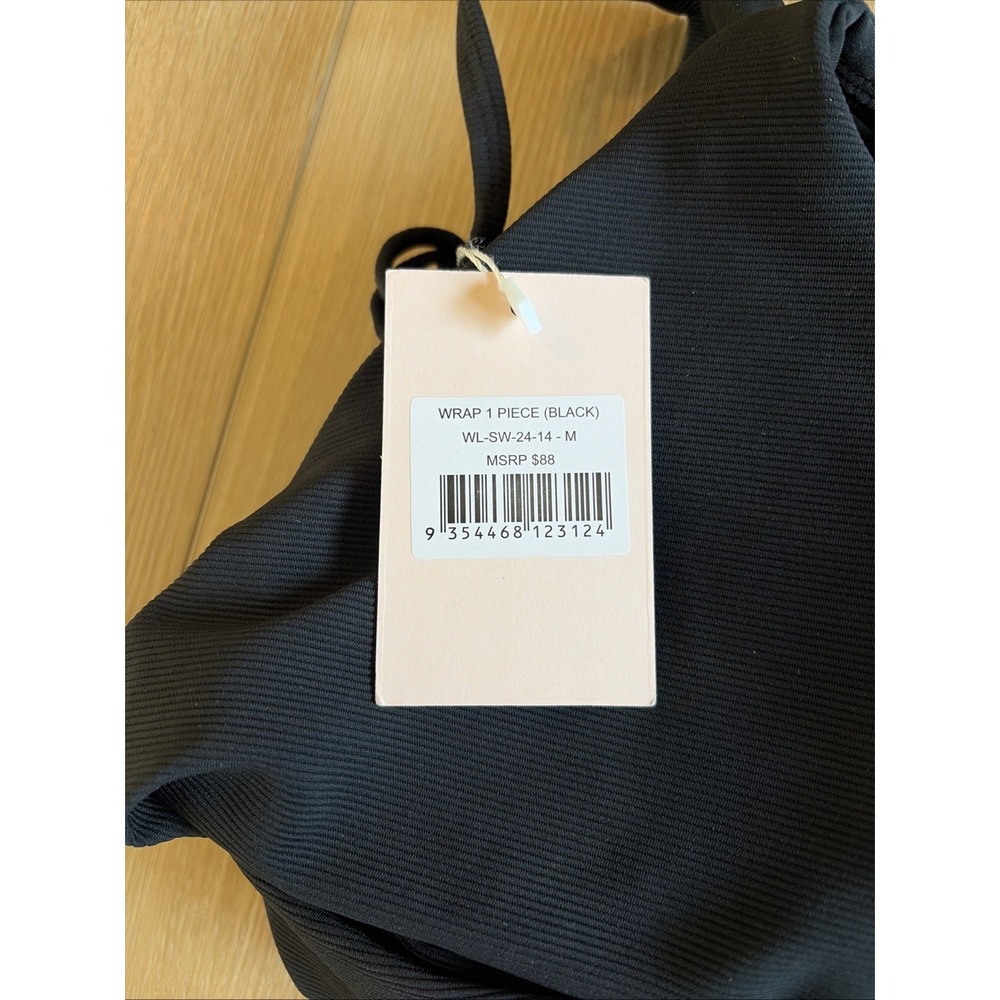 Wilo The Label Rib Wrap V Neck One Piece Swimsuit Black Size Medium NWT - Picture 6 of 6